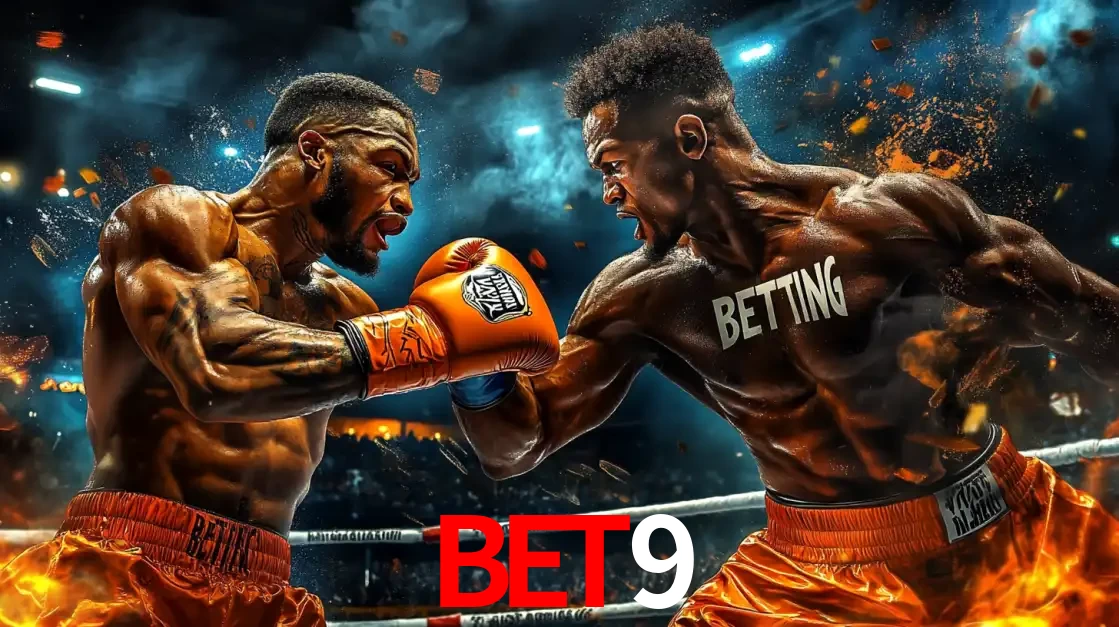 Dois boxeadores em uma luta intensa e explosiva, representando a adrenalina e as oportunidades de apostas em esportes de combate disponíveis na plataforma bet9.