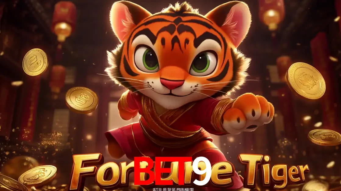 O carismático mascote do jogo de slot Fortune Tiger, um tigre fofo em pose de artes marciais, pronto para trazer sorte e multiplicadores de ganhos no cassino online bet9.