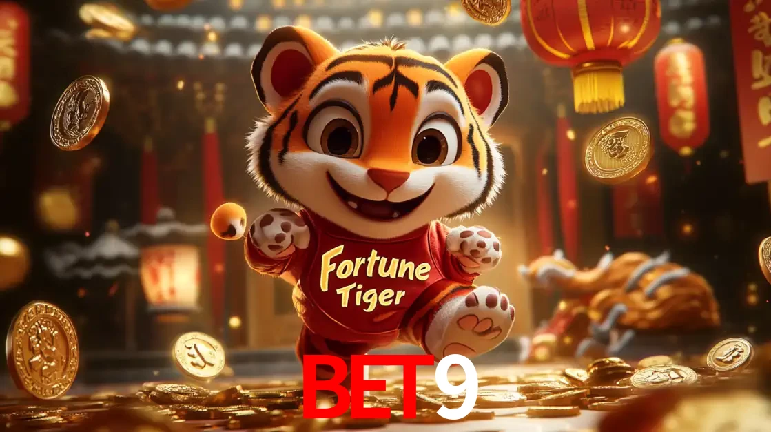 O alegre personagem do Fortune Tiger correndo sobre um caminho de moedas de ouro, simbolizando os grandes prêmios e a diversão do popular jogo de slot do bet9.