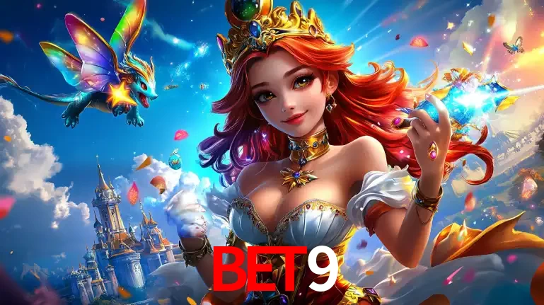 A princesa de um reino de fantasia mágico, com seu pequeno dragão, apresentando um mundo de prêmios encantados nos jogos de caça-níqueis do cassino bet9.